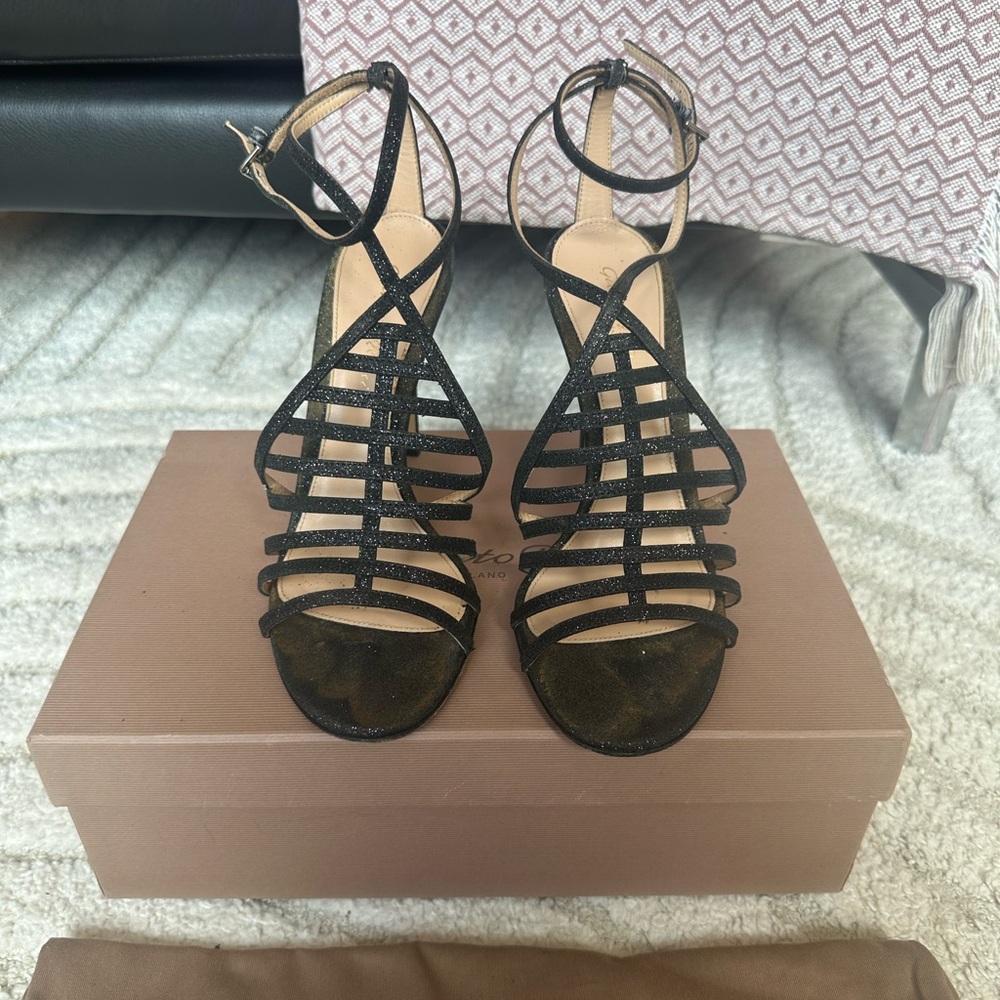 Gianvito Rossi Black Strappy Heels – Size 38 – Evening / Cocktail
